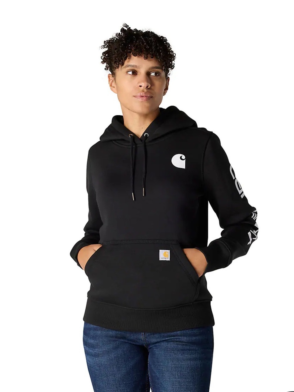 Carhartt Iconic Clarksburg Logo Sweatshirt Black White Logo Relaxed Fit